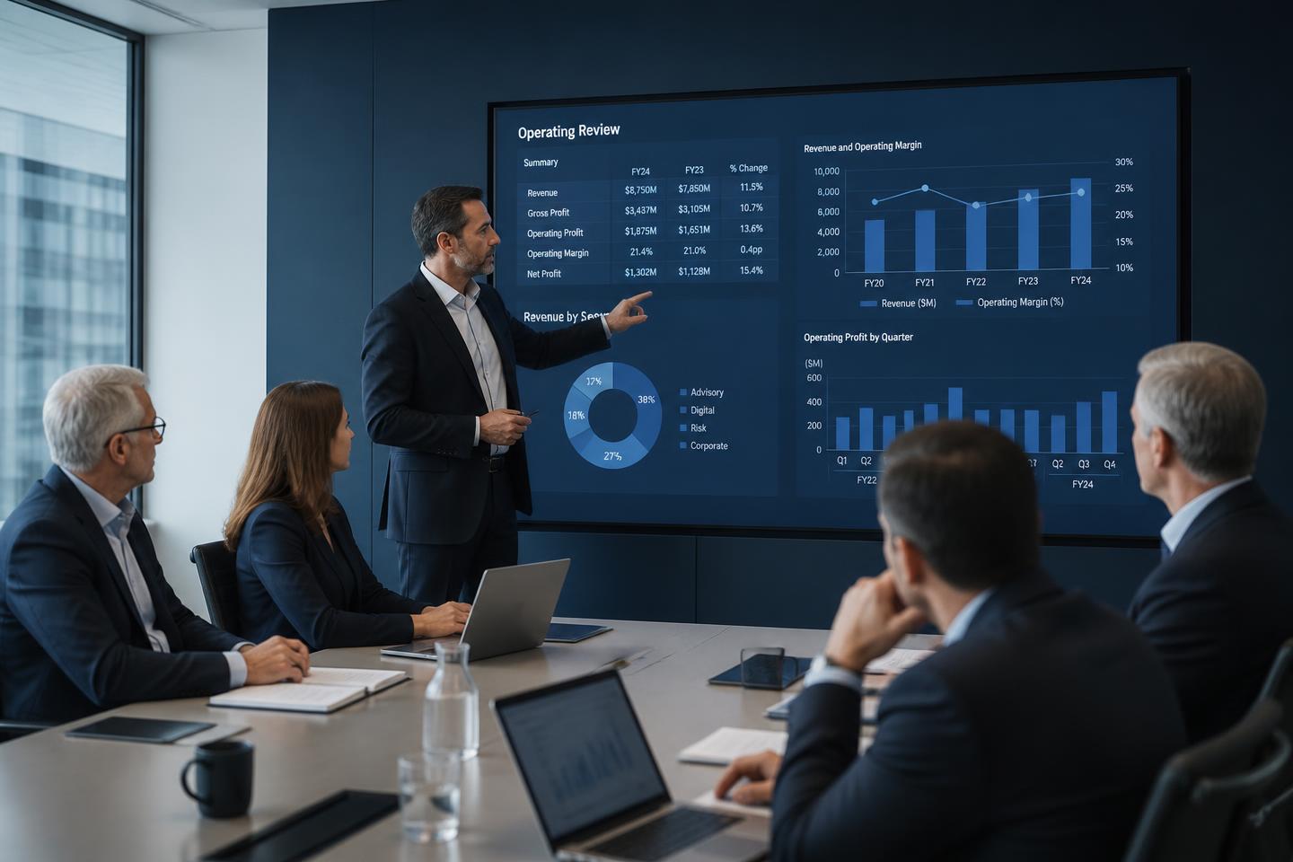 Chacic advisory team in discussion in a boardroom