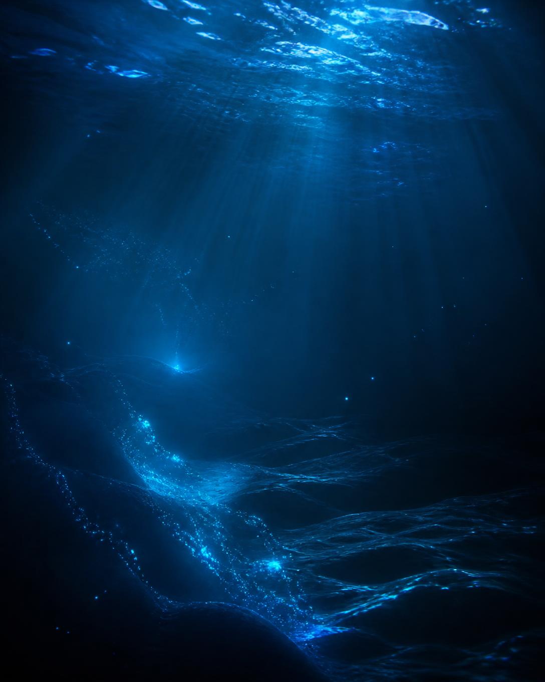Abstract deep-water light refraction representing clarity found at depth